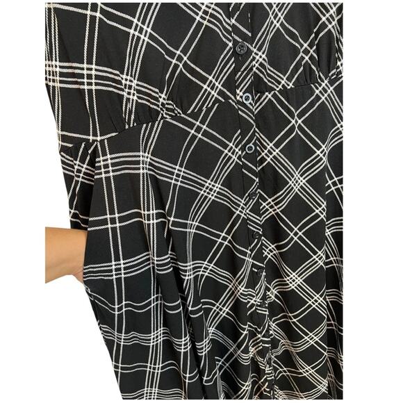 Torrid Black White Plaid Button Front Midi Challis Dress Pockets 1X Sharkbite - Picture 5 of 15